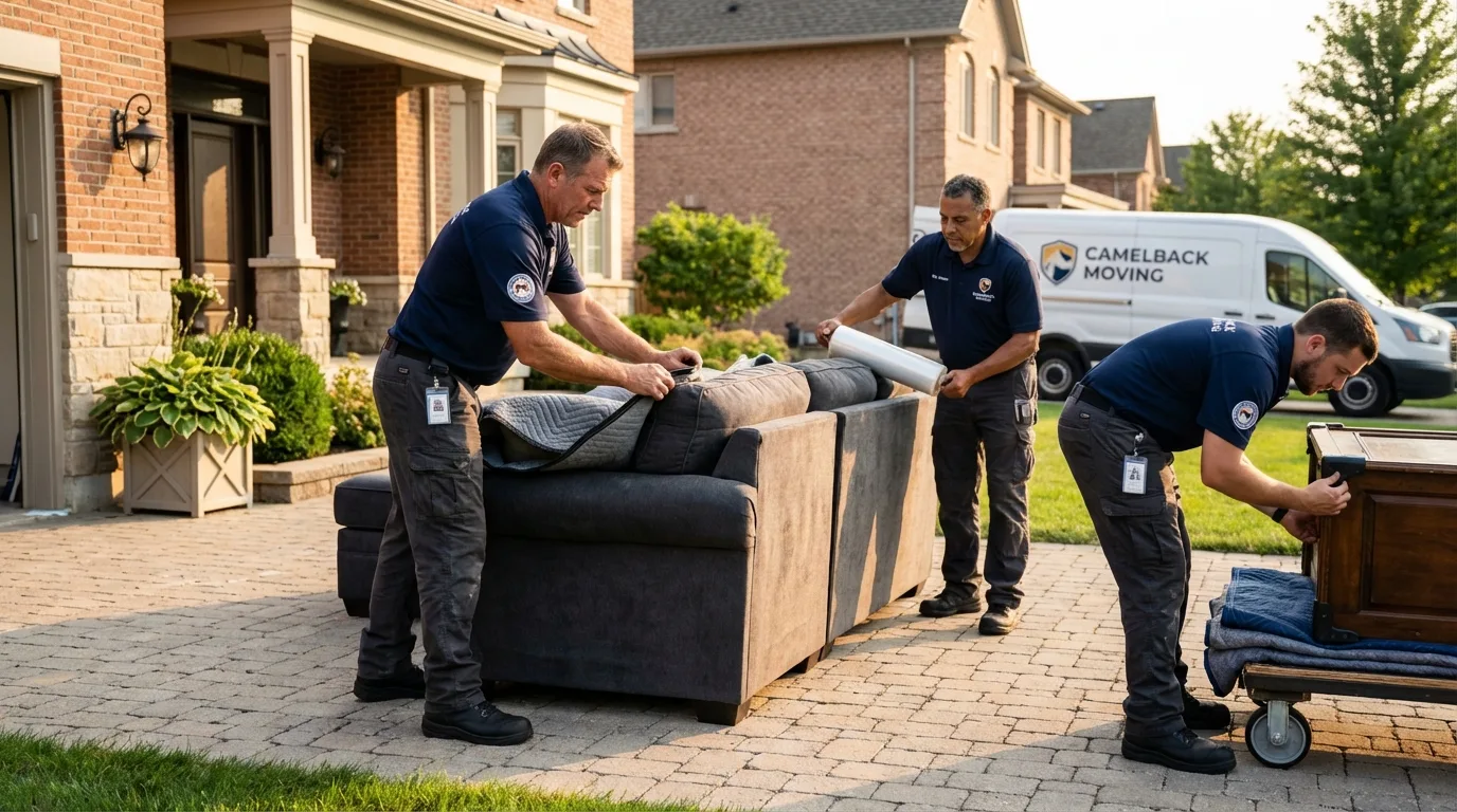 Large estate moving crew wrapping furniture in Bastrop, TX