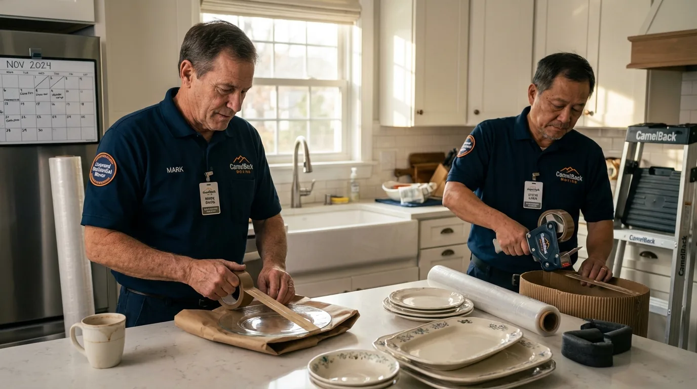 Professional crew packing kitchen dishware in Bastrop, TX